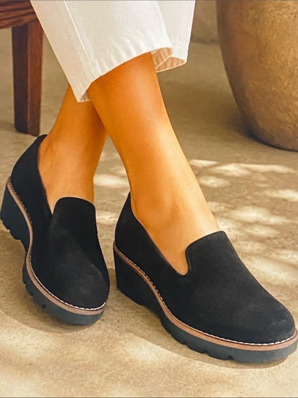 Vionic Willa Wedge Black Water Resistant Lug Sole Loafers - Women's 9.5